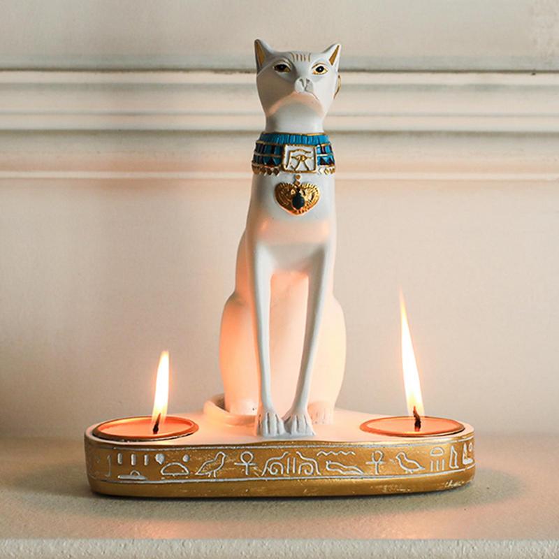 Smart Home Decor - Mısır kedi şamdan reçine heykelcik heykeli
